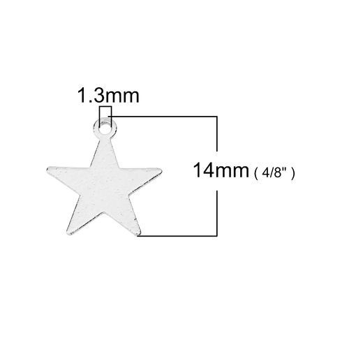 真鍮 チャーム 五芒星 銀メッキ スターダスト 14mm x 13mm、 10 個 の画像