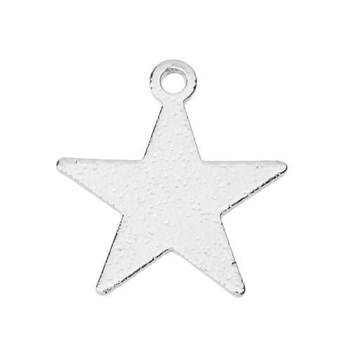 真鍮 チャーム 五芒星 銀メッキ スターダスト 14mm x 13mm、 10 個 の画像