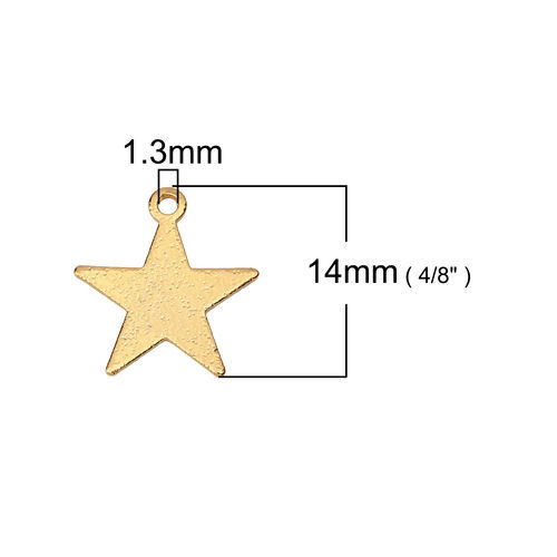 真鍮 チャーム 五芒星 金メッキ スターダスト 14mm x 13mm、 10 個 の画像