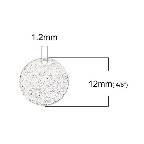 Picture of Brass Charms Round Silver Plated Sparkledust 12mm( 4/8") Dia, 10 PCs                                                                                                                                                                                          