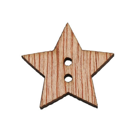 Изображение Natural Three-ply Board Sewing Buttons Scrapbooking Two Holes Pentagram Star 19mm( 6/8") x 18mm( 6/8"), 100 PCs