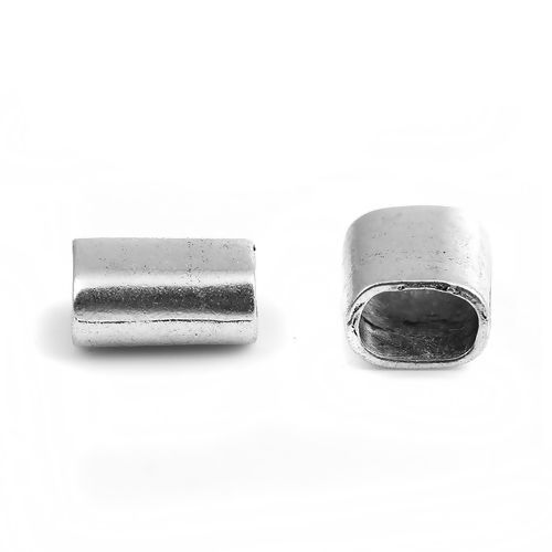 Image de Perles Pour Bandes de Montre en Alliage de Zinc Rectangle Argent Vieilli, 19mm x 14mm, Taille de Trou: 11mm x 6mm, 10 Pcs