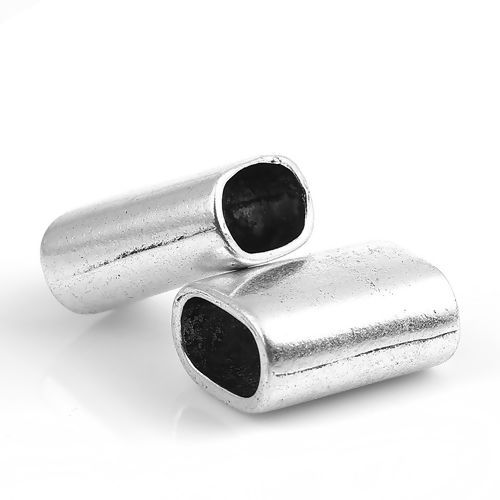 Picture of Zinc Based Alloy Slide Beads Rectangle Antique Silver Color About 19mm x 14mm, Hole:Approx 11mm x 6mm 10 PCs
