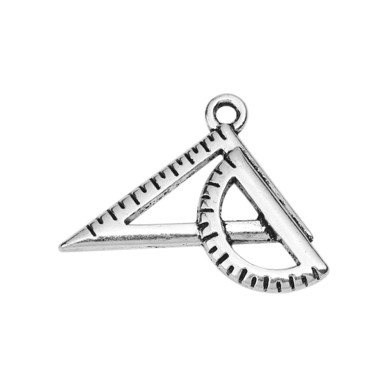 Изображение Zinc Based Alloy College Jewelry Charms Ruler Antique Silver Color 24mm(1") x 18mm( 6/8"), 50 PCs