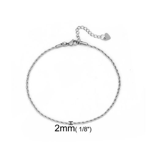 Picture of 304 Stainless Steel Braided Rope Chain Bracelets Silver Tone 23.5cm(9 2/8") long, 1 Piece