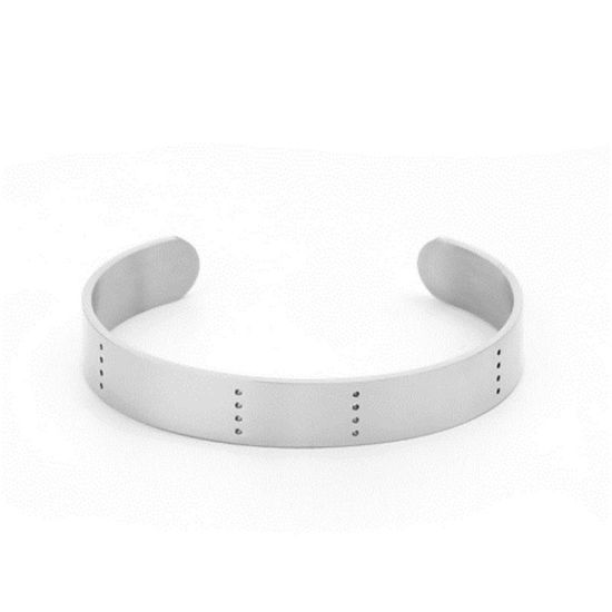 Picture of 304 Stainless Steel Cross Stitch Open Cuff Bangles Bracelets Silver Tone 15cm(5 7/8") long, 1 Piece