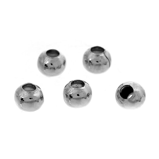 Picture of Alloy Seed Beads Ball Silver Tone About 3mm Dia, Hole: Approx 1.1mm, 1000 PCs