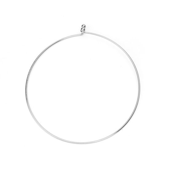 Picture of Iron Based Alloy Wire Collar Neck Ring Necklace Silver Tone Can Open 46cm(18 1/8") long, 3 PCs