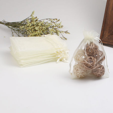 Image de Cadeau de Mariage Sachets en Organza Rectangle Beige (Espace Utilisable: 9.5x9cm) 12cm x 9cm, 50 Pcs