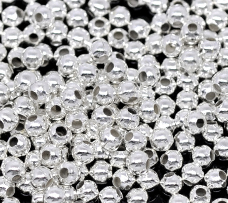 Iron Based Alloy Seed Beads Ball Silver Plated About 3mm Dia, Hole: Approx 1.1mm, 1000 PCs