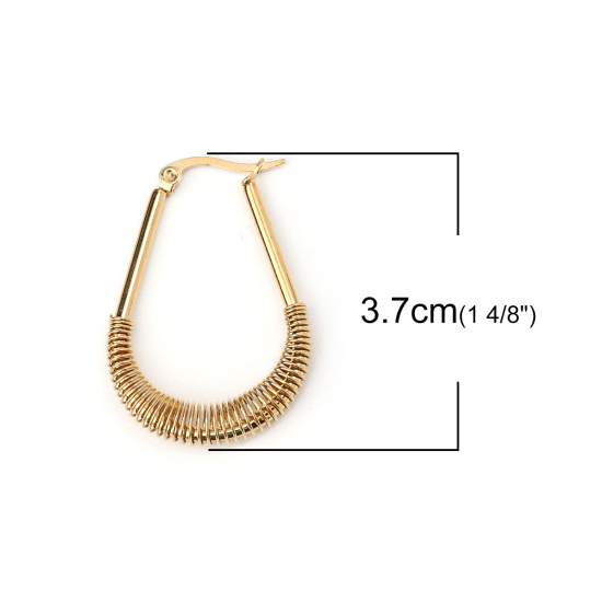 Immagine di Acciaio Inossidabile orecchino cerchio Oro Placcato Molla Goccia 37mm x 25mm, Posta / Filo Dimensione: (21 misura), 1 Paio