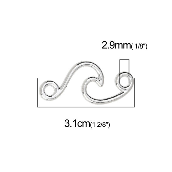 Изображение Цинковый Сплав Коннекторы фурнитуры волна Посеребренный 31мм x 14мм, 20 ШТ