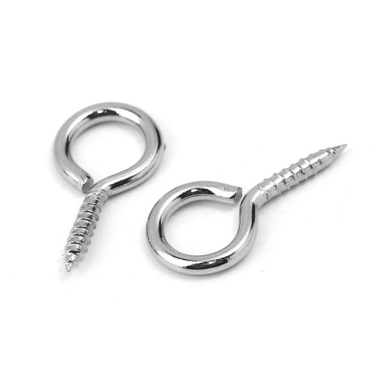 Picture of 304 Stainless Steel Screw Eyes Bails Top Drilled Findings Silver Tone 17mm( 5/8") x 9mm( 3/8"), 30 PCs