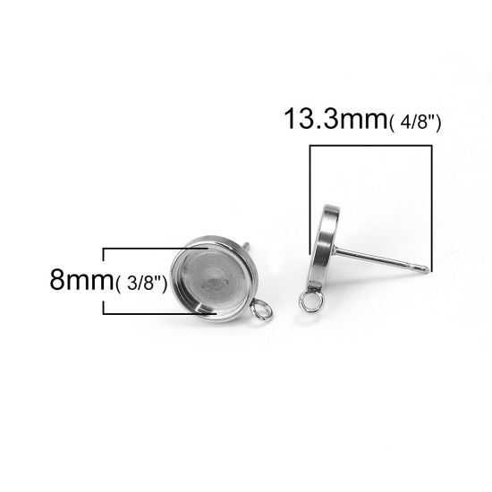 304ステンレス鋼 イヤリング 円形 シルバートーン ( 台座付 8mm に適応) ループあり　13mm x 10mm、 ワイヤーサイズ: （20号）、 10 個 の画像