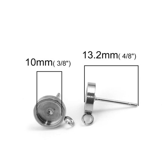 304ステンレス鋼 イヤリング 円形 シルバートーン ( 台座付 10mm に適応) ループあり　15mm x 12mm、 ワイヤーサイズ: （20号）、 10 個 の画像