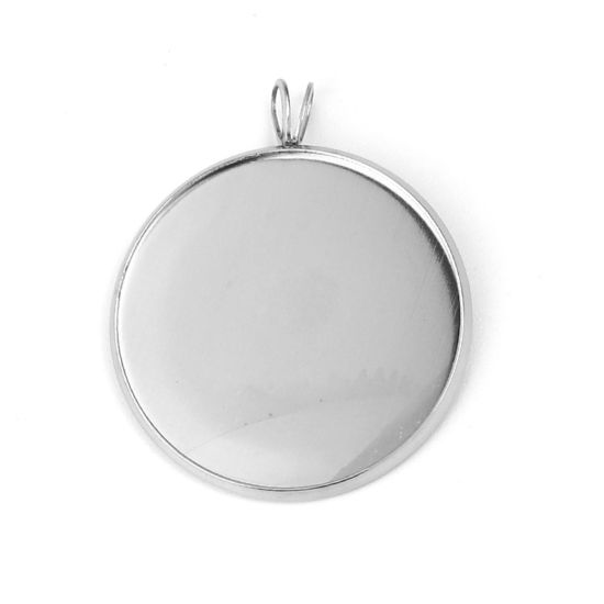 Bild von 304 Edelstahl Anhänger Rund Silberfarbe Cabochon Fassung (für 25mm D.) 32mm x 27mm, 5 Stück