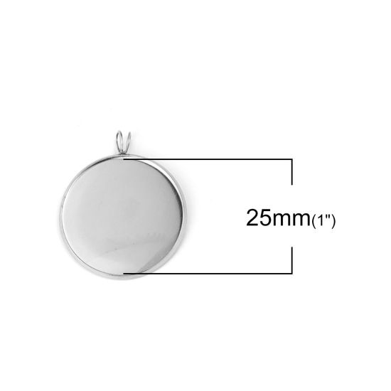 Bild von 304 Edelstahl Anhänger Rund Silberfarbe Cabochon Fassung (für 25mm D.) 32mm x 27mm, 5 Stück