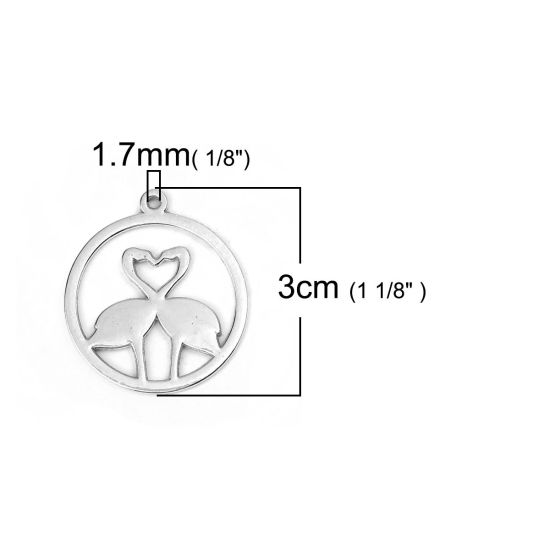 亜鉛合金 ペンダント 円形 銀古美 フラミンゴ 30mmx 26mm、 30 個 の画像
