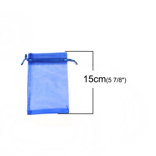 結婚祝い ギフト オーガンジー袋 巾着袋 アクセサリーバック ラッピング  描画可能 長方形 サファイア・ブルー （使用可能なスペース: 13x10cm ) 15cm x 10cm、 20 個 の画像