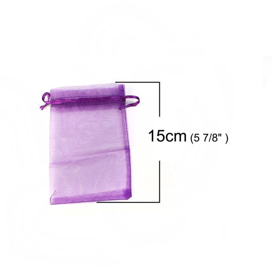 結婚祝い ギフト オーガンジー袋 巾着袋 アクセサリーバック ラッピング  描画可能 長方形 深紫色 （使用可能なスペース: 13x10cm ) 15cm x 10cm、 20 個 の画像
