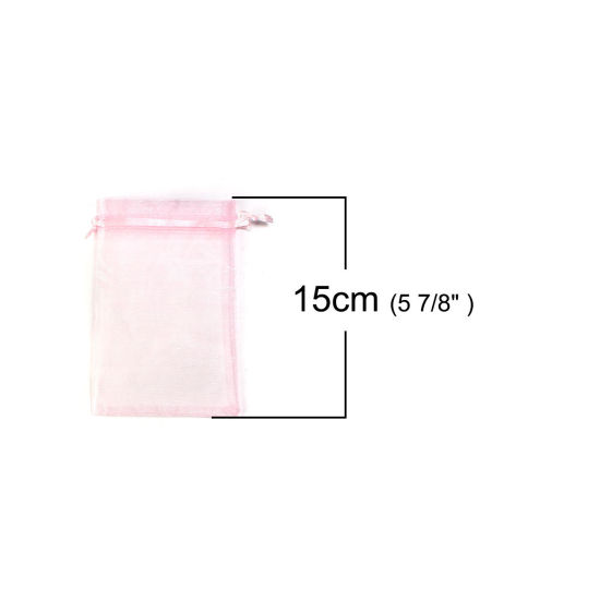 結婚祝い ギフト オーガンジー袋 巾着袋 アクセサリーバック ラッピング  描画可能 長方形 ピンク （使用可能なスペース: 13x10cm ) 15cm x 10cm、 20 個 の画像