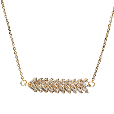 304 Stainless Steel Necklace Gold Plated Leaf Clear Rhinestone 46.5cm(18 2/8") long, 1 Piece