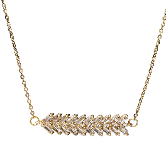 Image de Colliers en 304 Acier Inoxydable Doré Feuille Transparent Strass 46.5cm Long, 1 Pièce
