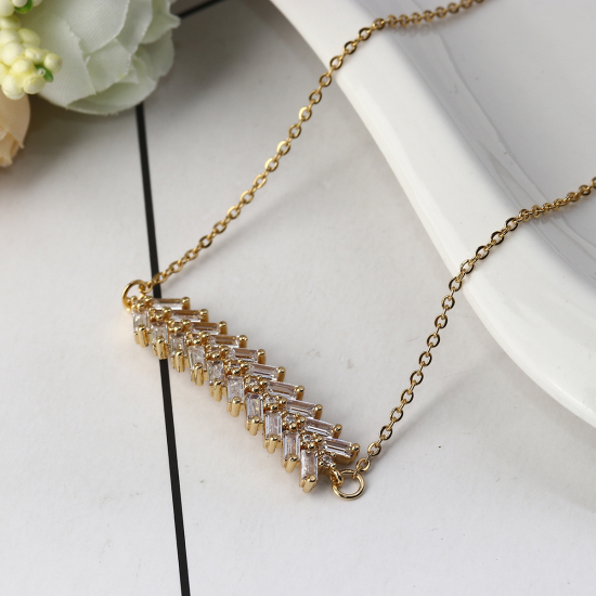 Image de Colliers en 304 Acier Inoxydable Doré Feuille Transparent Strass 46.5cm Long, 1 Pièce