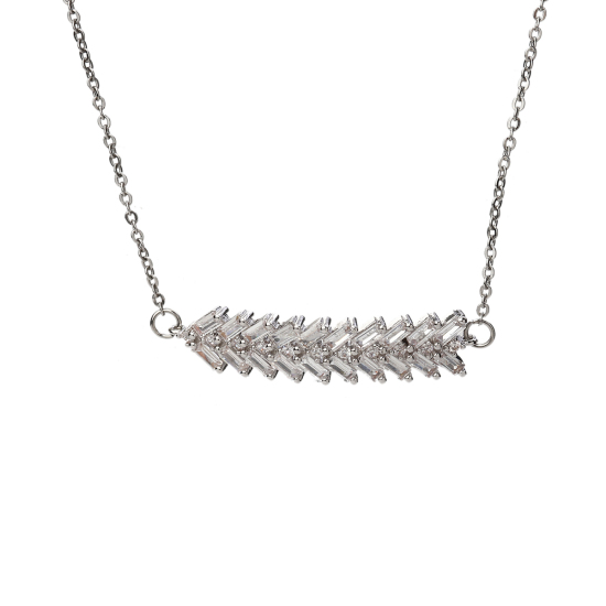 Image de Colliers en 304 Acier Inoxydable Argent Mat Feuille Transparent Strass 46.5cm Long, 1 Pièce