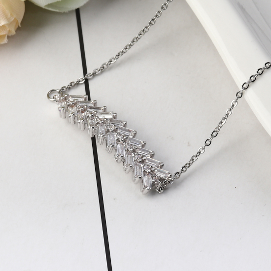 Image de Colliers en 304 Acier Inoxydable Argent Mat Feuille Transparent Strass 46.5cm Long, 1 Pièce