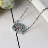 Picture of 304 Stainless Steel Necklace Silver Tone Round Tree Blue Rhinestone 46.5cm(18 2/8") long, 1 Piece