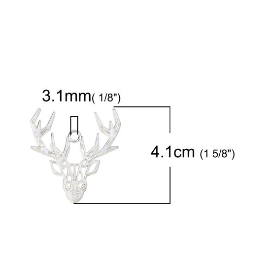 Picture of Zinc Based Alloy Origami Pendants Deer Animal Silver Plated 41mm(1 5/8") x 37mm(1 4/8"), 5 PCs