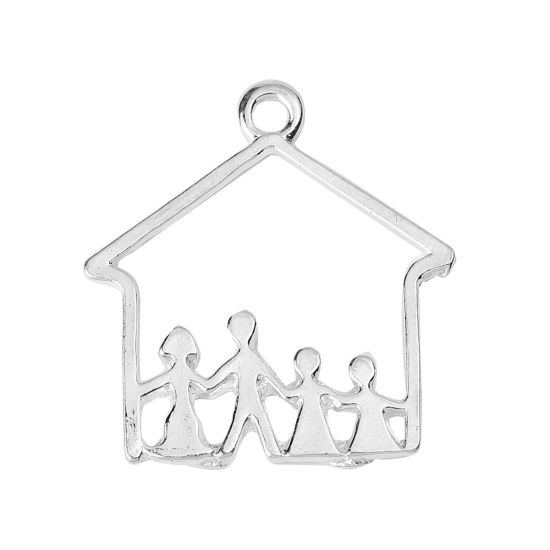 Imagen de Zamak Familia Colgantes Charms Casa Argentado Humano 26mm x 25mm, 20 Unidades