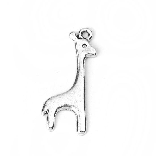 Imagen de Zamak Colgantes Charms Jirafa Plata Antigua 28mm x 14mm, 20 Unidades