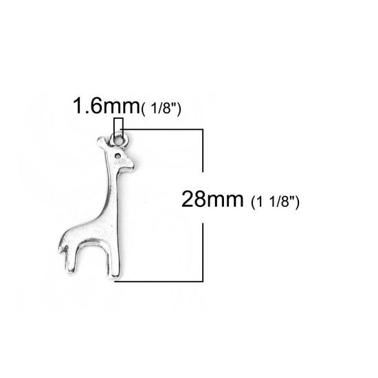 Imagen de Zamak Colgantes Charms Jirafa Plata Antigua 28mm x 14mm, 20 Unidades