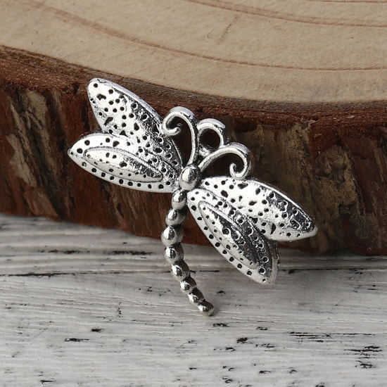 Imagen de Zamak Colgantes Charms Libélula Plata Antigua 24mm x 16mm, 50 Unidades