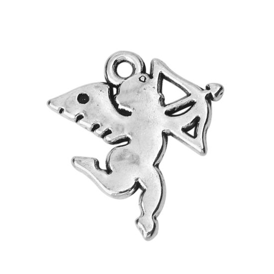 Picture of Zinc Based Alloy Charms Cupid Antique Silver Color 18mm( 6/8") x 16mm( 5/8"), 50 PCs