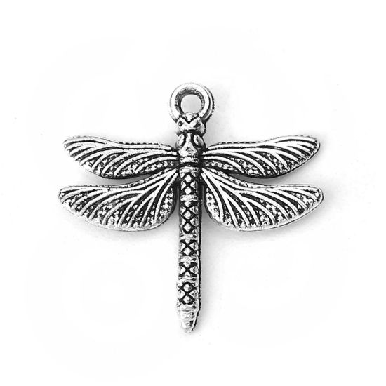 Picture of Zinc Based Alloy Charms Dragonfly Animal Antique Silver Color 18mm( 6/8") x 18mm( 6/8"), 50 PCs