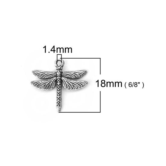 Picture of Zinc Based Alloy Charms Dragonfly Animal Antique Silver Color 18mm( 6/8") x 18mm( 6/8"), 50 PCs