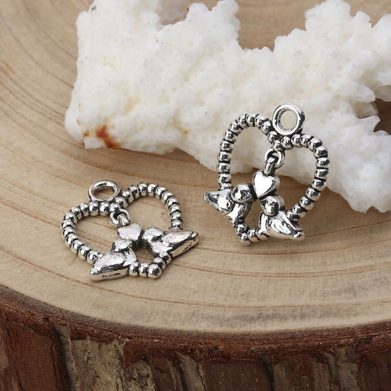 Bild von Zinklegierung Charms Herz Antiksilber 18mm x 15mm, 50 Stück