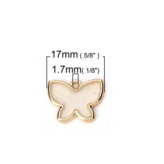 Imagen de Zamak Colgantes Charms Mariposa Chapado en Oro Blanco Esmalte 17mm x 14mm, 5 Unidades