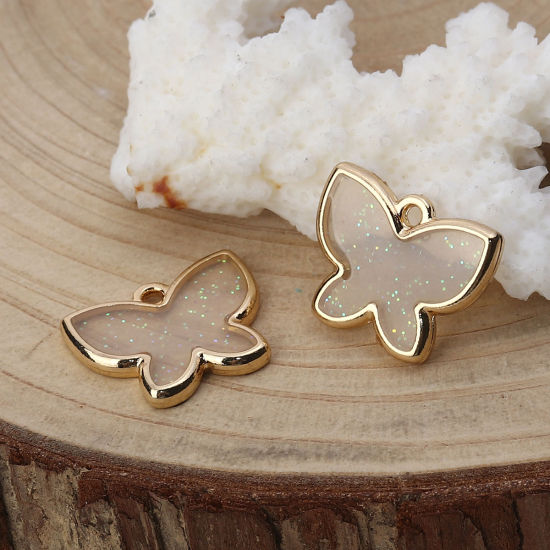 Imagen de Zamak Colgantes Charms Mariposa Chapado en Oro Blanco Esmalte 17mm x 14mm, 5 Unidades