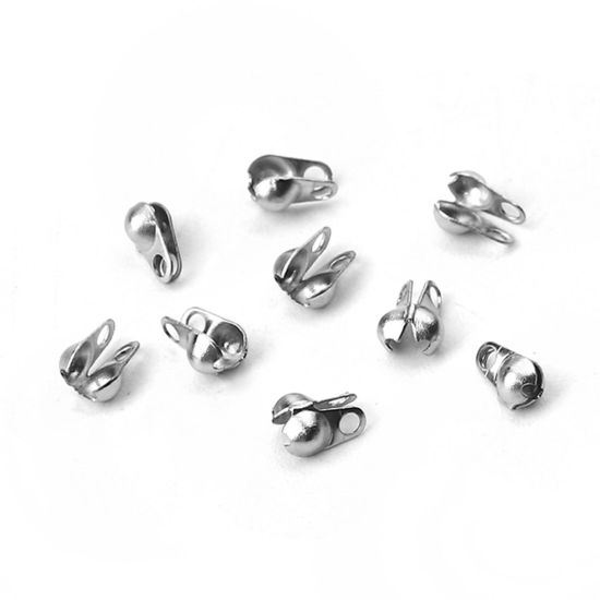 Image de Cache Nœud en 304 Acier Inoxydable Argent Mat (Apparié à Chaîne Maille Bille 2mm) 4.5mm x 2.5mm, 50 Pcs