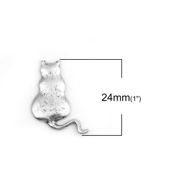 Bild von Zinklegierung Embellishments Cabochons Katze Antiksilber 24mm x 20mm, 20 Stück