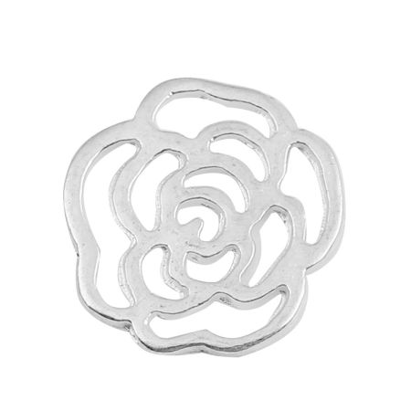 Picture of Zinc Based Alloy Embellishments Flower Silver Plated Hollow 12mm( 4/8") x 11mm( 3/8"), 30 PCs