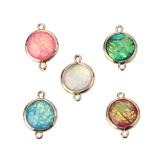 Bild von Messing & Harz AB Regenbogenfarbe Nordlicht Verbinder Rund Hellgold Weiß 23mm x 16mm, 5 Stück