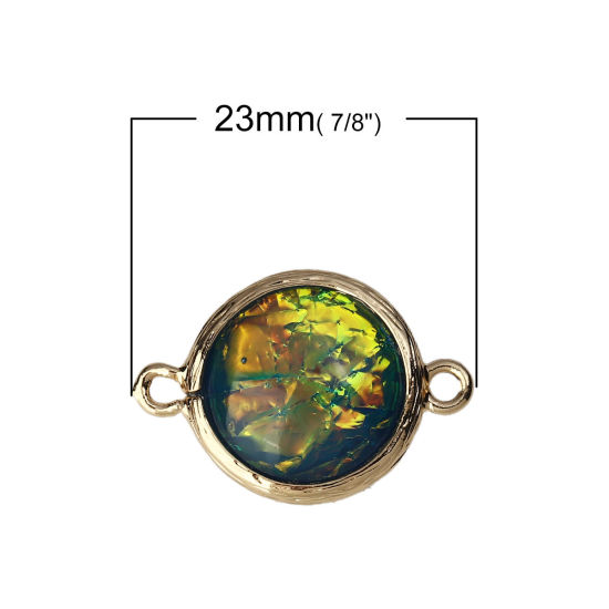 Bild von Messing & Harz AB Regenbogenfarbe Nordlicht Verbinder Rund Hellgold Blau 23mm x 16mm, 5 Stück
