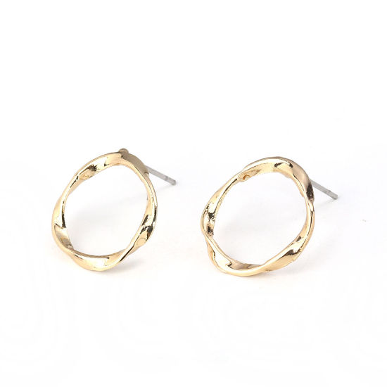 Imagen de Zamak Pendientes Torcido Chapado en Oro Anillo 17mm, Post/ Wire: (21 gauge), 10 Unidades