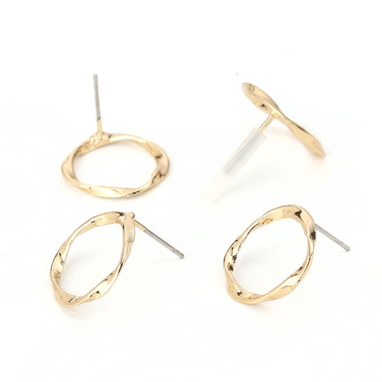 Imagen de Zamak Pendientes Torcido Chapado en Oro Anillo 17mm, Post/ Wire: (21 gauge), 10 Unidades