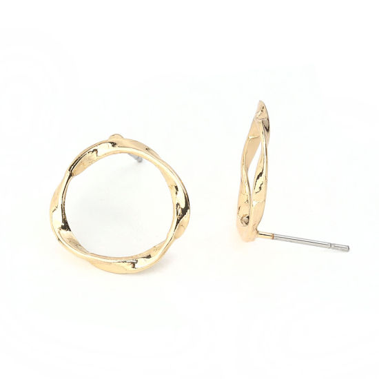 Imagen de Zamak Pendientes Torcido Chapado en Oro Anillo 17mm, Post/ Wire: (21 gauge), 10 Unidades